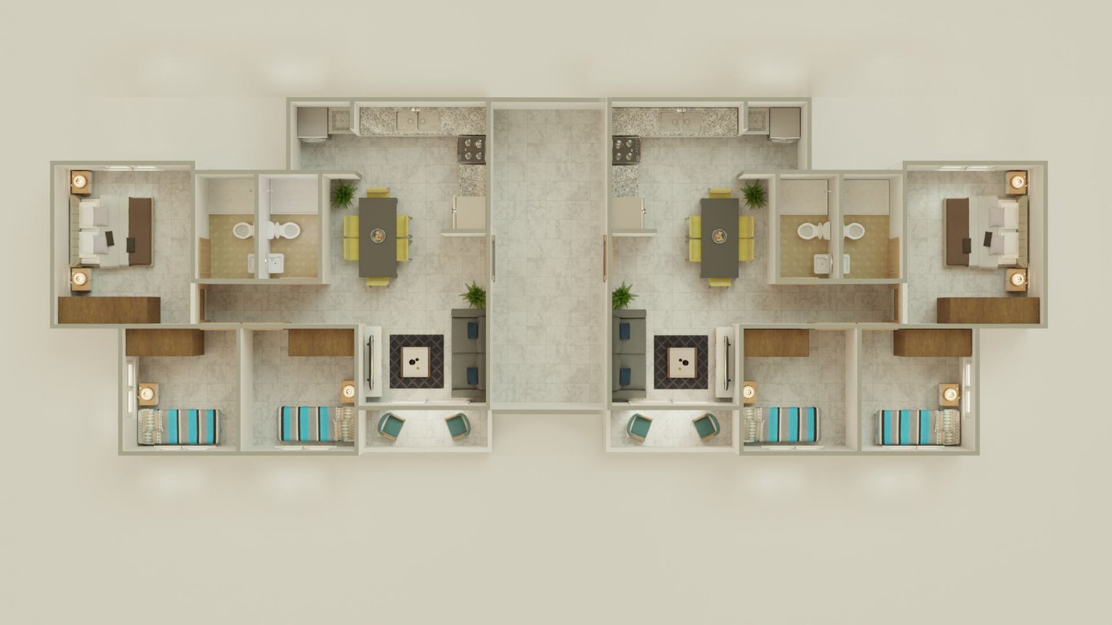 Render de planta amueblada del apartamento Mart C, 51 metros cuadrados